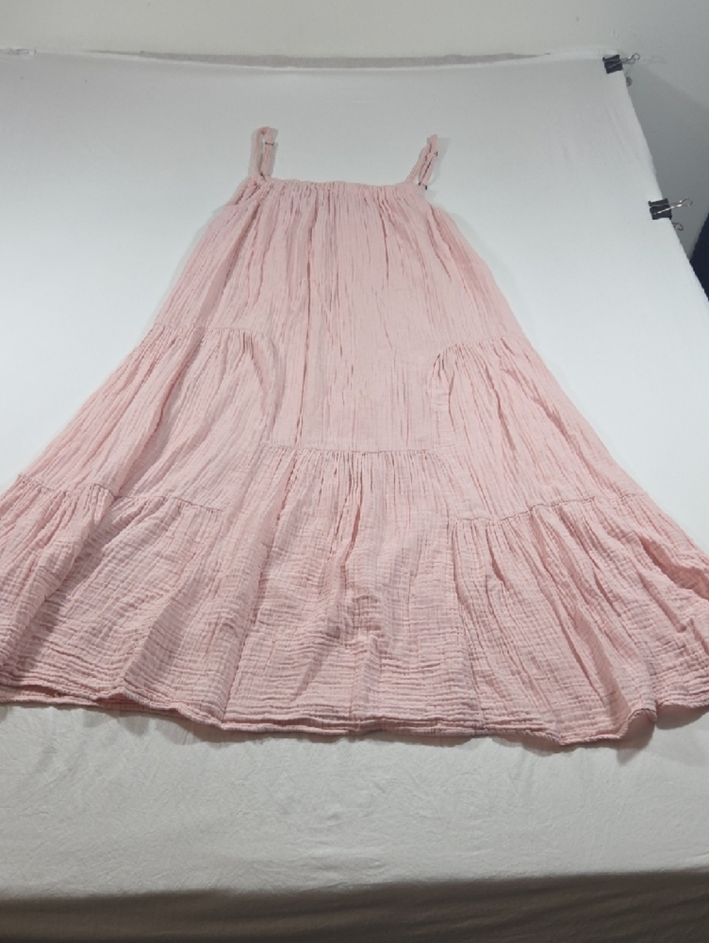 dylan Pale Pink Spaghetti-Strap Maxi Dress Summer Beach Crinkle Flowy Cotton - Picture 14 of 14